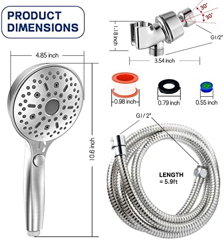 High Pressure Handheld Shower Head 11 Spray Settings, 4.85 inch Pause Switch Water Saving Shower Head, Removable High Flow Bathroom Showerhead with Long Hose and Adjustable Bracket(Chrome) - Image 2