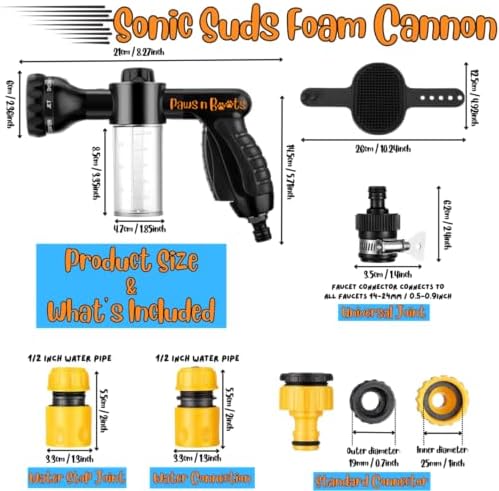 Variable Pressure 8 in 1 Sonic Suds Doggy Foam Cannon with Scrubber, Foam Gun, Hose & Faucet Attachment, Bathing & Showering Dog/pet, Save time and Energy! Black - Image 2