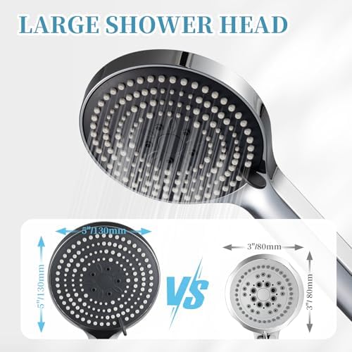 OFFO Handheld Shower Head Set, 6-Mode High Pressure Handheld Sprayer with 60 in Stainless Steel Shower Hose, High Flow Large Powerful Boosting Handheld Showerhead for Low Water Pressure, Chrome - Image 2