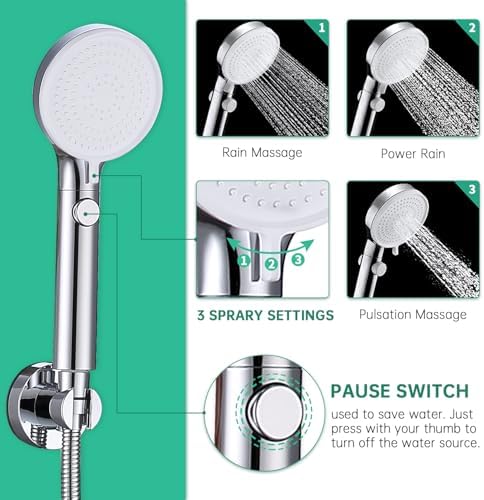 Dog Shower Head Sprayer Pet High Pressure 3 Mode Handheld with ON OFF Switch Metal Diverter 100 Inch Extra Long Stainless steel Hose No Drill Hook Chrome - Image 3