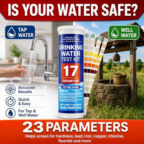 Water Test Kit for Drinking Water, 23-in-1 Water Test Strips for Tap & Well Water, Tests Hardness, Lead, Iron, Copper, Chlorine, Fluoride, pH, Nitrate & More, Fast Home Water Testing, 155 Strips - Image 3