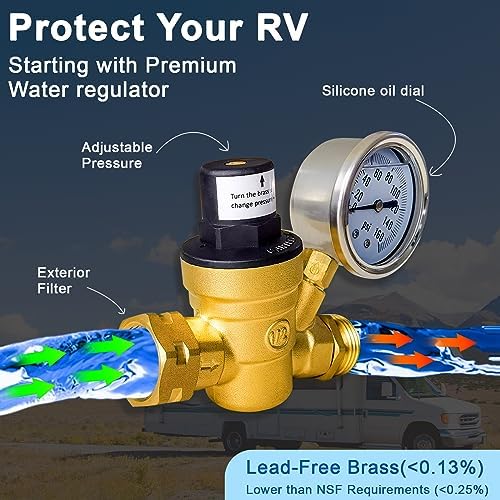 RV Water Pressure Regulator Kit, with Inline Water Filter, Lead-Free Brass Accessories, Leak Repair Kit, and All-in-One Suitcase, Complete Drinking Water Kit for RVs and Campers. - Image 5