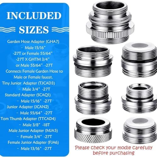 Hotop 7 Pcs Brass Faucet Adapter Kit Kitchen Male Female Faucet Adapter - Image 2