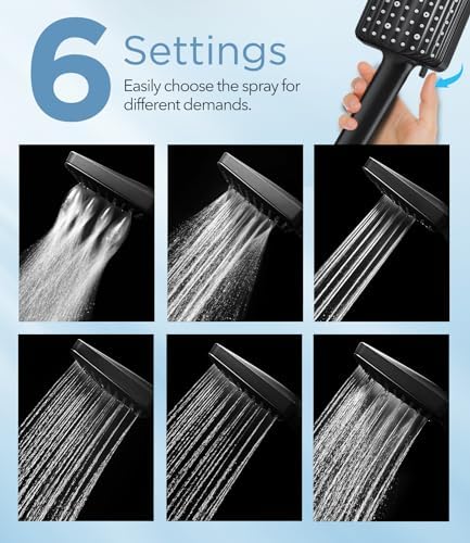 MakeFit Filtered Shower Head Black - 6 Modes High Pressure Handheld Shower Head with Filter Mineral Beads, Detachable Handheld Showerhead Set with Stainless Steel Hose and Shower Arm Bracket - Image 4