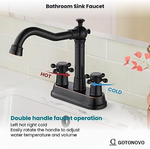 gotonovo 4 Inch Centerset Bathroom Faucet 2 Hole Vintage, Oil Rubbed Bronze - Image 6