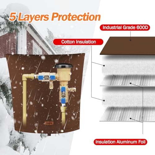 TOHONFOO Backflow Preventer Cover, Pipe Freeze Insulation, 24"Wx26"H, Brown - Image 5
