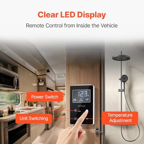 VEVOR RV Tankless Water Heater, 65000 BTU, Instant Shower with 15 x 15 in White Door and Remote Controller, Ideal for RVers' Family Everyday Use - Image 4