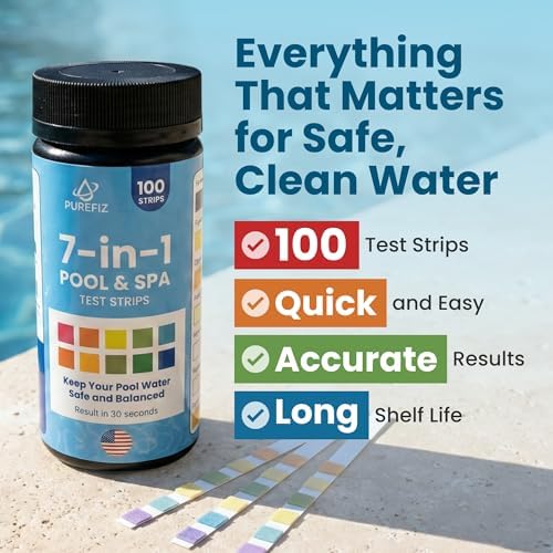 Pool & Spa Test Strips 7-in-1, 100 Strips for Pools, Hot Tubs & Saltwater Spas – Accurately Tests pH, Free & Total Chlorine, Bromine, Alkalinity, Hardness & Cyanuric Acid – Easy, 30-Second Results - Image 2