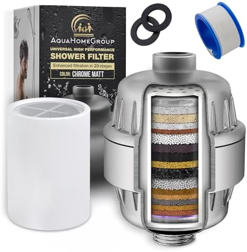 AquaHomeGroup 20-Stage Shower Filter, Vitamin C and E, Matte Chrome by Aquahomegroup