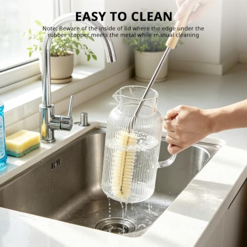 Bivvclaz 2 Pack 2 Liter 68 oz Stripes Glass Pitcher with Lid and Handle - Image 3