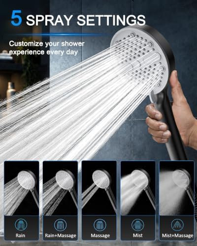 High Pressure Shower Head, Stick-on Low Mount Wall Bracket, Black - Image 4