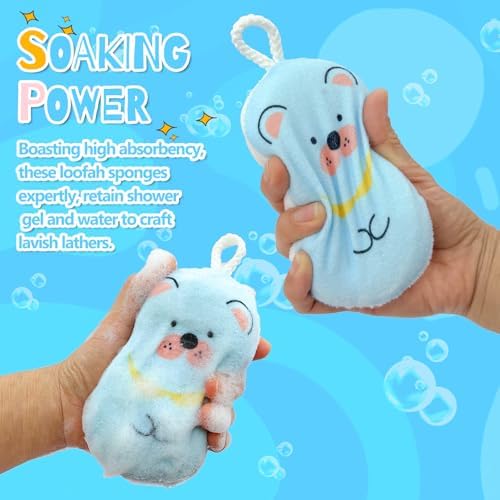 Baby and Kids Bath Loofah Sponge, Soft and Absorbent Toddler Exfoliating Body Scrubber Shower Loofa Sponge,Cute Pattern Design for Kids Baby Women Boys and Girl, 3 Pack (Bear/Dog/Cat) - Image 5