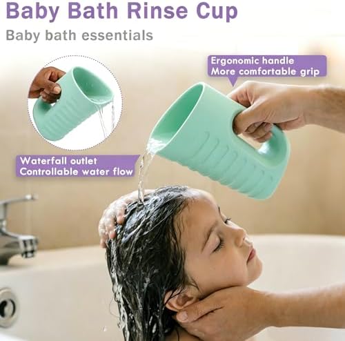 Babylush Baby Bath Rinse Cup & Rinser – 1000ml Soft EVA, 0.3lb Lightweight, BPA-Free Bath Water Pourer, Baby Bath Pitcher, Shower Cup for Kids (Green) - Image 2