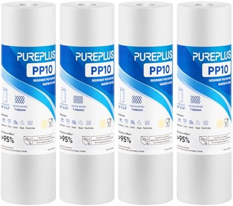 PUREPLUS 1 Micron 10"x2.5" Whole House Sediment Water Filter PP10 4 Pack by PUREPLUS