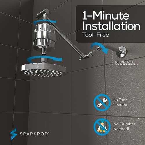 SparkPod Filtered Shower Head & 11" Shower Arm, 6" Round, Polished Chrome - Image 5