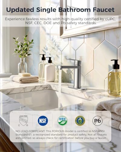 FORIOUS Bathroom Faucet 1 Hole, Single Handle Vanity Faucet Brushed Nickel - Image 3