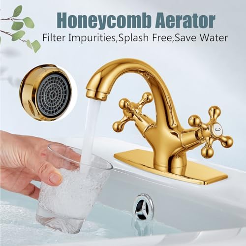 Aolemi Bathroom Sink Faucet 1 Hole or 3 Hole with Drain Polish Gold - Image 2