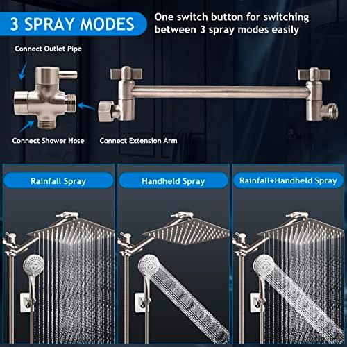 Shower Head Combo,12" Brushed Nickel High Pressure with 11" Extension Arm - Image 2