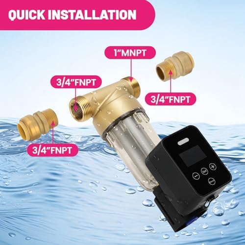 50/100 Micron Spin Down Sediment Water Filter, Plug - in with Touch - Screen Auto Flushing, Brass Valve, 3/4" FNPT x 1" MNPT, Reusable Whole House Sediment Filter for Well Water - Image 5