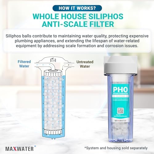 Max Water 10" x 2.5" Anti-Scale Water Filter Cartridge, Siliphos Polyphosphate (PHO) Replacement Filter, Fits Standard 10" Whole House Water Filtration System, Reduces Scale, Corrosion & Iron Staining - Image 4