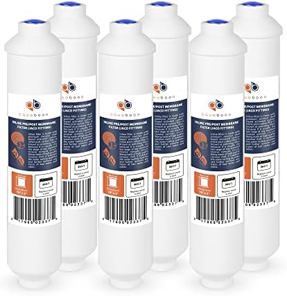 Aquaboon Inline Water Filter for Refrigerator 6-Pack of Inline Post/Carbon Polishing Water Filter Catridge for Reverse Osmosis System Standard Size (Jaco fitting) by Aquaboon