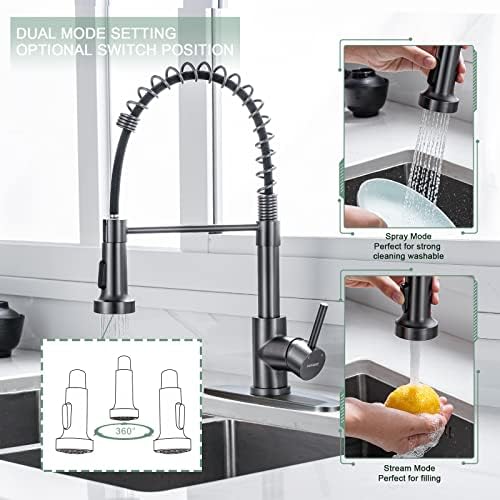 WEWE Pull-Down Kitchen Faucet, 2-Mode Sprayer, Matte Gray, High Arc - Image 3