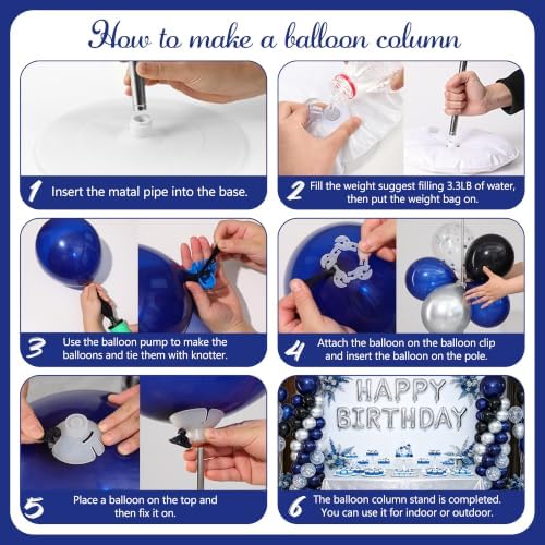 Navy Blue Black and Silver Balloon Column Stand Kit Set of 2 for Floor - Image 5