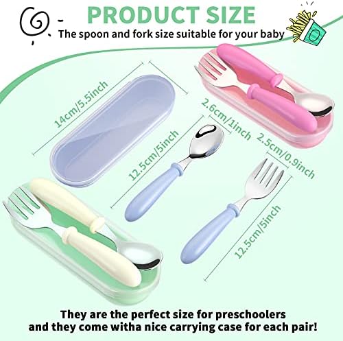 Patelai 9 Pcs Toddler Utensils Fork Spoon with Case,White, Rose Red, Blue - Image 2