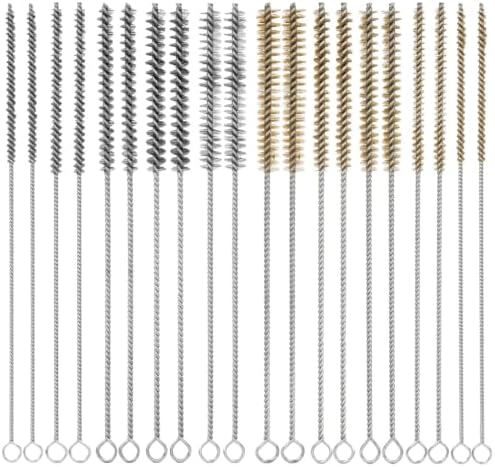 Tube Cleaning Brush,Brass Stainless Steel Engine Cleaning Brushes,12 inch Long Round Wire Pipe Cleaner for Deep Pipes (Yellow and Silver, 20 Pcs-5 Size) by RAWILL