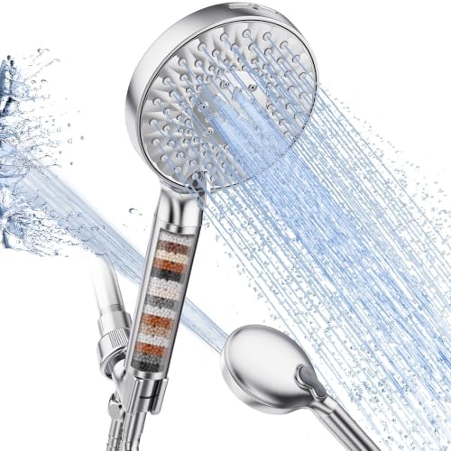 SR SUN RISE Filtered Shower Head with Handheld High Pressure 9 Spray Mode Showerhead Detachable Shower Head Water Softener Filters Beads for Hard Water Remove Chlorine 1 Filter Bright Silver by SRSUNRISE