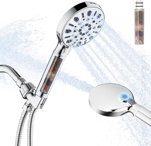 Filtered Shower Head with 8 Spray Modes, High Pressure Handheld Showerhead Filter for Hard Water Filtering Showerhead with Hose(N8HS702CP-NA) by ANNWA