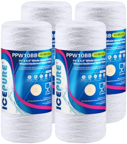 ICEPURE 10 Micron 10”*4.5'' Whole House Sediment String Wound Water Filter Replacement filter for 84637, WPX5BB97P, PC10, 355214-45, 355215-45, WP10BB97P, WP5BB97P, 4 PACK by ICEPURE