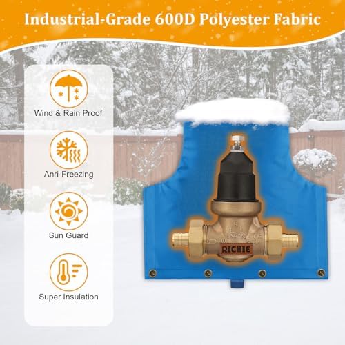 Backflow Preventer Insulated Cover (5°F) for Winter Freeze Protection, 14" W x 13" H Thickened Pressure Reducing Value & Well Pump Cover, Outdoor Waterproof Insulation Pouch for Sprinkler Valve, Blue - Image 5