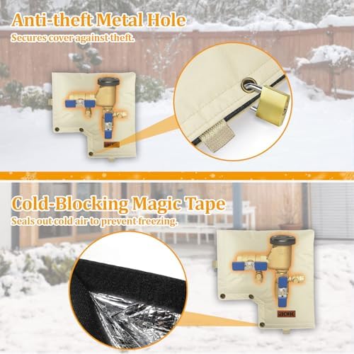 Backflow Preventer Insulated Cover (5°F) for Winter Freeze Protection, 13" Wx12 H Thickened Pressure Vacuum Breaker & Well Pump Cover, Outdoor Waterproof Insulation Pouch for Sprinkler Valve, Beige - Image 7