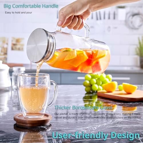 Bivvclaz 2 Pack 1.2 Liter 40 oz Small Glass Pitcher with Lid and Handle, Glass Carafe Water Pitcher for Hot/Cold Water, Iced Tea, Drinks, Coffee, Juice and Homemade Beverage - Image 3