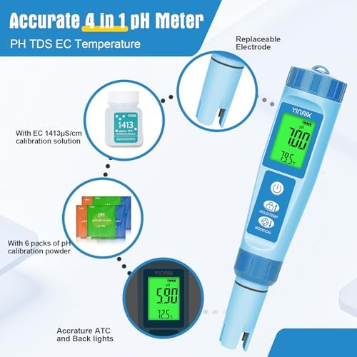 YINMIK Water pH Meter, Digital 4 in 1 pH Temp EC TDS Meter for Hydroponics - Image 2