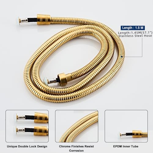 Handheld Shower Head，High Pressure Brushed Gold Shower Head,Water Saving Detachable Shower Wand with Solid Brass Body and 5 ft Flexible Hose, Easy to Clean and Durable - Image 5