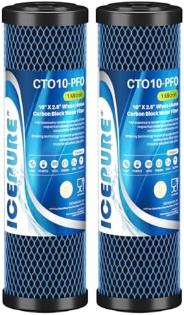 ICEPURE 1 Micron 10" x 2.5" Whole House PFOA/PFOS Carbon Water Filter Cartridge Replacement for DuPont WFPFC8002, WFPFC9001, SCWH-5, WHCF-WHWC, FXWTC, CBC-10, RO Unit, Pack of 2 by ICEPURE