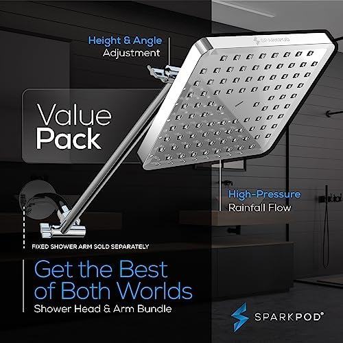 SparkPod Square Rain Shower Head with Extension Arm - Height Adjustable Shower Head with High Pressure Performance - Easy 1-Minute Installation (8" Square, Luxury Polished Chrome) - Image 3