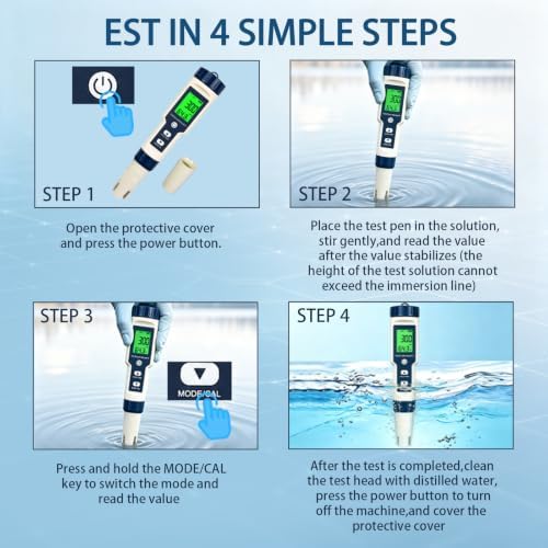 Pool Salt Tester & PH Meter, Digital Water Quality Tester for Salinity, TDS, EC and Temperature, 5-in-1 Water Test Pen with Backlit LCD for Pools, Spas, Aquariums, Hydroponics & Drinking Water - Image 5