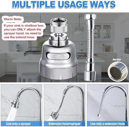 Kitchen Sink Faucet Sprayer Attachment, Movable Kitchen Tap Head 360° Rotatable, Anti-Splash Sink Sprayer Faucet Nozzle Head, Water Saving Faucet Aerator - Image 4