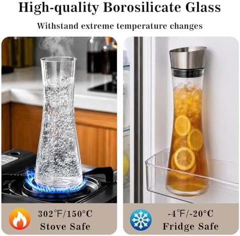 GLASKEY Glass Water Carafe with Lid, 33 oz Glass Water Jug, Dishwasher Safe, Borosilicate Glass Pitcher for Hot and Cold Water, Milk, Coffee and Homemade Drinks - Image 5