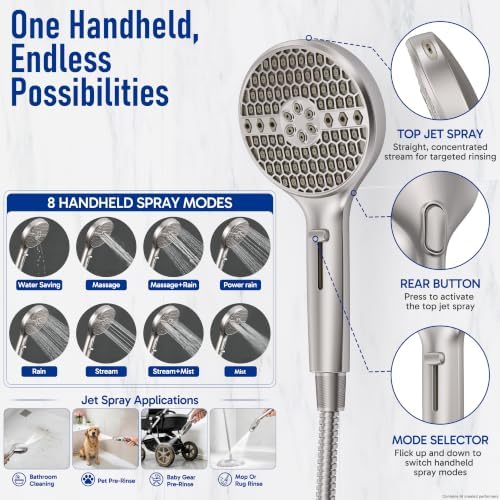 Veken Nickel Filtered Shower Head with Handheld, Multi-pattern Shower Heads - Image 5