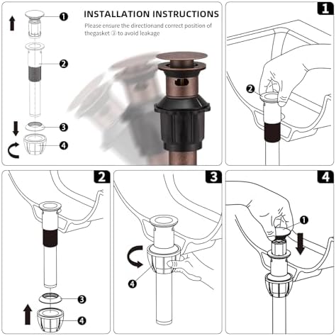 Pop Up Bathroom Sink Drain Assembly with Overflow, Copper - Image 6