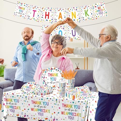 Thank You Party Plates and Napkin Decoration We Appreciate You Tableware Tablecloth Cups Banner Thank You for All You Do Employee Staff Appreciation Teacher Doctor Graduation Appreciation Party Decor - Image 4