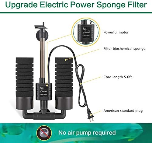 AQQA Electric Sponge Filter for Aquarium, 10-40 Gallon Fish Tank Filter, 3W - Image 2