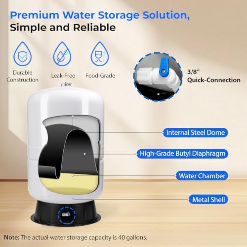 iSpring 40 Gallon RO Tank, Pre-Pressurized Water Storage Tank for Reverse Osmosis RO Systems, Metal High Capacity RO Water Tank, Includes Tank Valve & Elbow, Model: T40M - Image 4