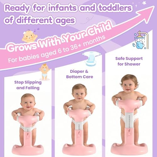 Upgraded Baby Shower Stand with Anti-Pinch Silicone & Anti-Slip Base, Adjustable Height Soporte para Bañera de Bebé, Baby Bath Standing Support Assist Holder for 6-36 Months Toddler, Ideal Gift, Pink - Image 6