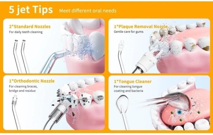 Truefloss Cordless Water Flosser 4 Modes 2000mAh Battery 5 Jet Tips Replacement, IPX7, Black Color - Image 4