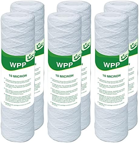 10 Micron String Wound Whole House Water Filter 10" x 2.5", 6-Pack by Vegebe